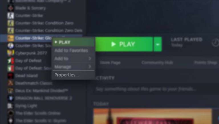 Right click on CS:GO in your Steam Library and select 'Properties'